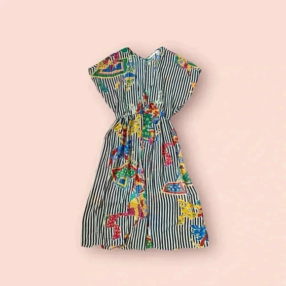 Zara floral and stripes short sleeve long kimono with front buttons - Picture 1 of 9